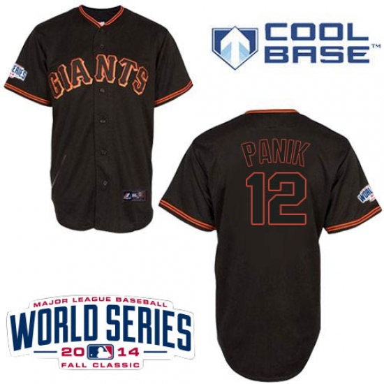 Youth Majestic San Francisco Giants 12 Joe Panik Authentic Black Cool Base w/2014 World Series Patch MLB Jersey