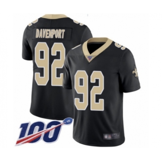 Men's New Orleans Saints 92 Marcus Davenport Black Team Color Vapor Untouchable Limited Player 100th Season Football Jersey