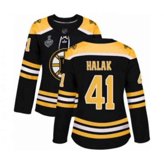 Women's Boston Bruins 41 Jaroslav Halak Authentic Black Home 2019 Stanley Cup Final Bound Hockey Jersey