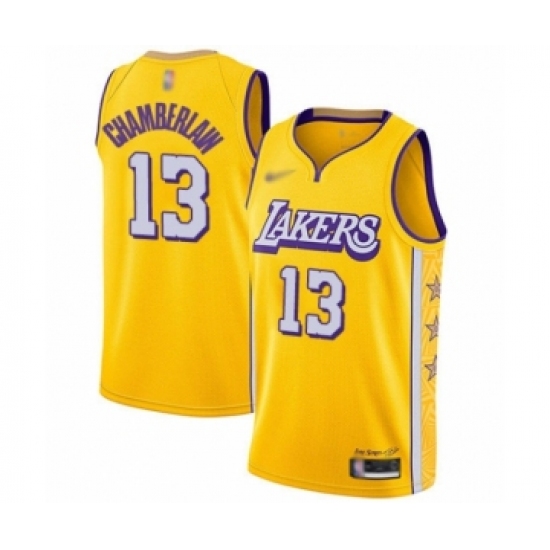 Youth Los Angeles Lakers 13 Wilt Chamberlain Swingman Gold Basketball Jersey - 2019 20 City Edition