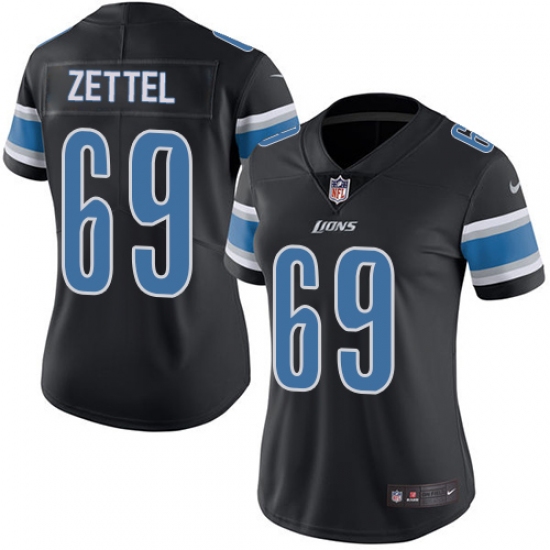 Women's Nike Detroit Lions 69 Anthony Zettel Limited Black Rush Vapor Untouchable NFL Jersey