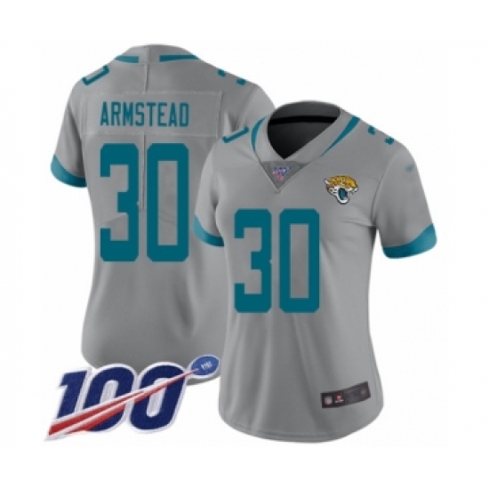 Women's Jacksonville Jaguars 30 Ryquell Armstead Silver Inverted Legend Limited 100th Season Football Jersey