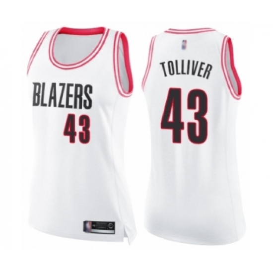 Women's Portland Trail Blazers 43 Anthony Tolliver Swingman White Pink Fashion Basketball Jersey