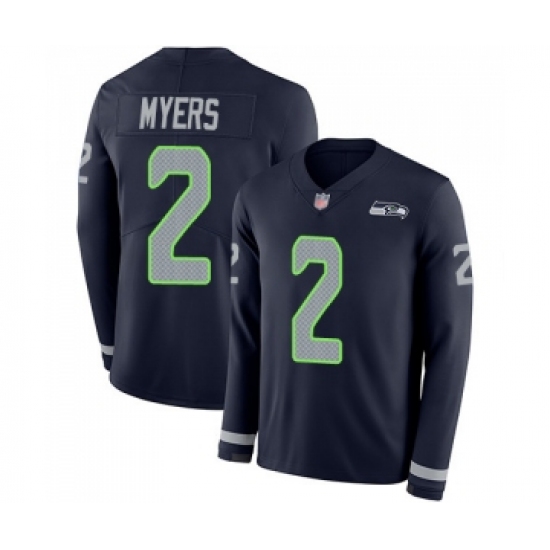 Men's Seattle Seahawks 2 Jason Myers Limited Navy Blue Therma Long Sleeve Football Jersey