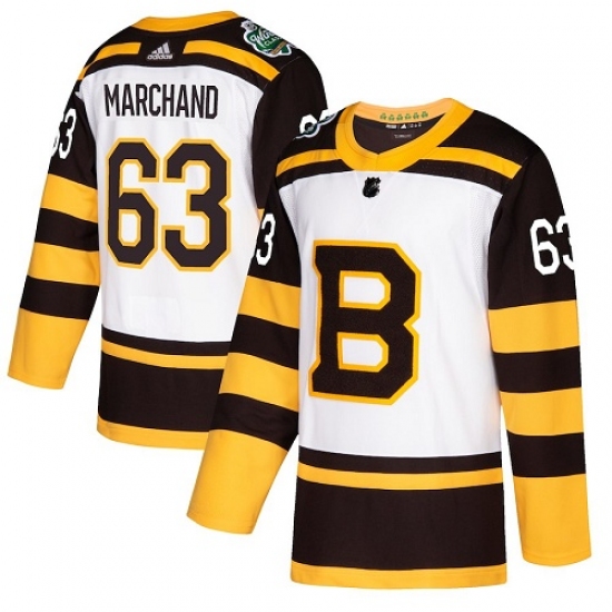 Men's Adidas Boston Bruins 63 Brad Marchand Authentic White 2019 Winter Classic NHL Jersey