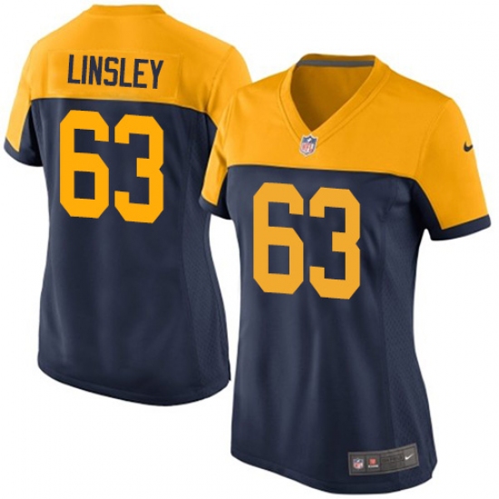 Women's Nike Green Bay Packers 63 Corey Linsley Game Navy Blue Alternate NFL Jersey