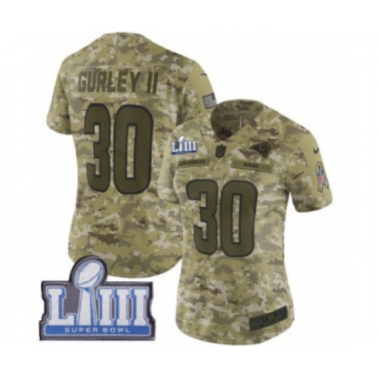 Women's Nike Los Angeles Rams 30 Todd Gurley Limited Camo 2018 Salute to Service Super Bowl LIII Bound NFL Jersey