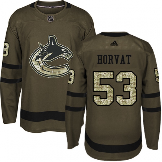 Youth Adidas Vancouver Canucks 53 Bo Horvat Premier Green Salute to Service NHL Jersey