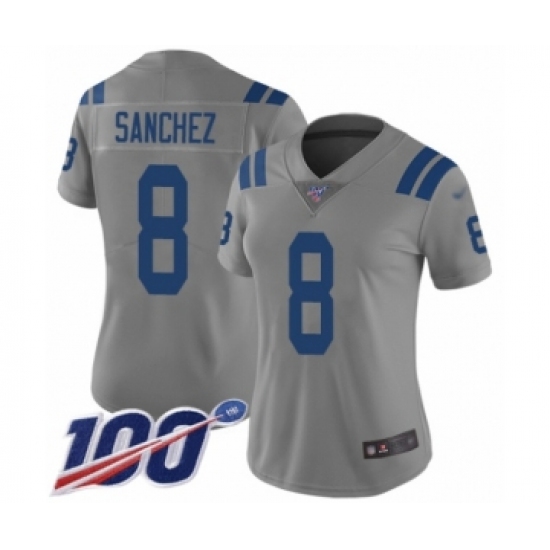 Women's Indianapolis Colts 8 Rigoberto Sanchez Limited Gray Inverted Legend 100th Season Football Jersey