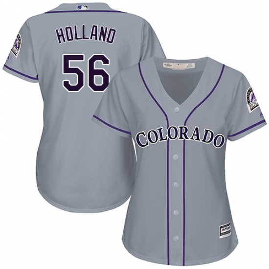 Women's Majestic Colorado Rockies 56 Greg Holland Authentic Grey Road Cool Base MLB Jersey