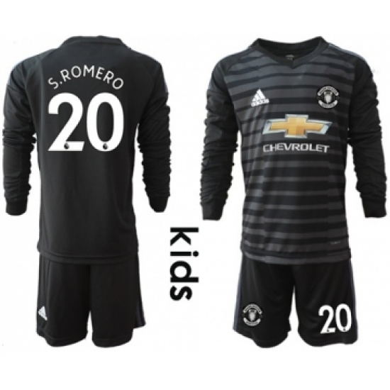 Manchester United 20 S.Romero Black Goalkeeper Long Sleeves Kid Soccer Club Jersey