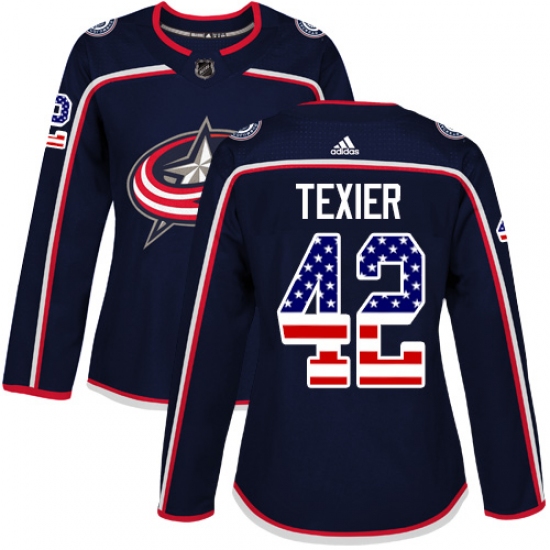 Women's Adidas Columbus Blue Jackets 42 Alexandre Texier Authentic Navy Blue USA Flag Fashion NHL Jersey