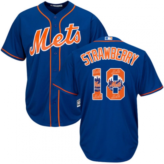 Men's Majestic New York Mets 18 Darryl Strawberry Authentic Royal Blue Team Logo Fashion Cool Base MLB Jersey