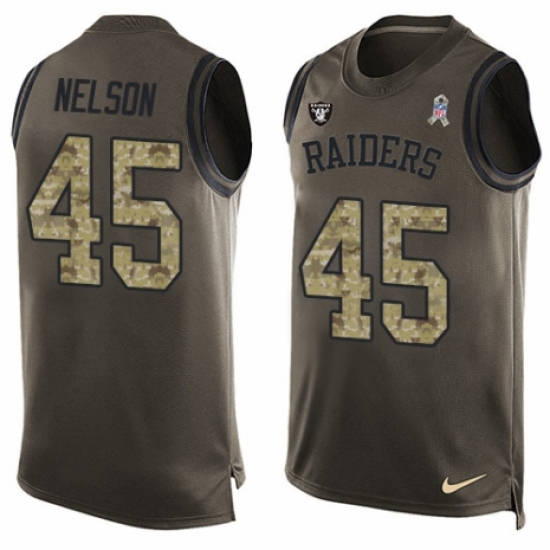 Men's Nike Oakland Raiders 45 Nick Nelson Limited Green Salute to Service Tank Top NFL Jersey