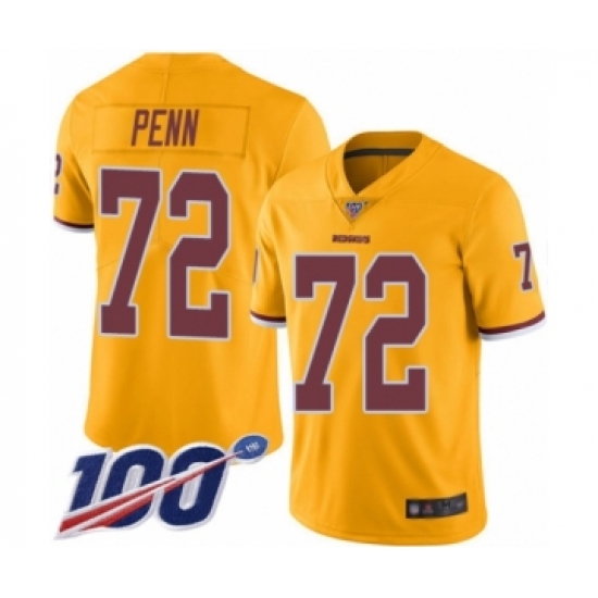 Men's Washington Redskins 72 Donald Penn Limited Gold Rush Vapor Untouchable 100th Season Football Jersey