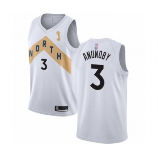 Men's Toronto Raptors 3 OG Anunoby Swingman White 2019 Basketball Finals Champions Jersey - City Edition