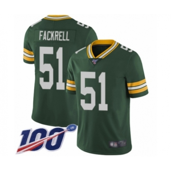 Men's Green Bay Packers 51 Kyler Fackrell Green Team Color Vapor Untouchable Limited Player 100th Season Football Jersey