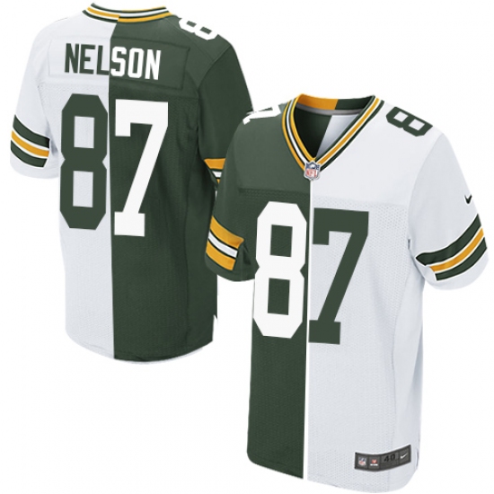 Men's Nike Green Bay Packers 87 Jordy Nelson Elite Green/White Split Fashion NFL Jersey