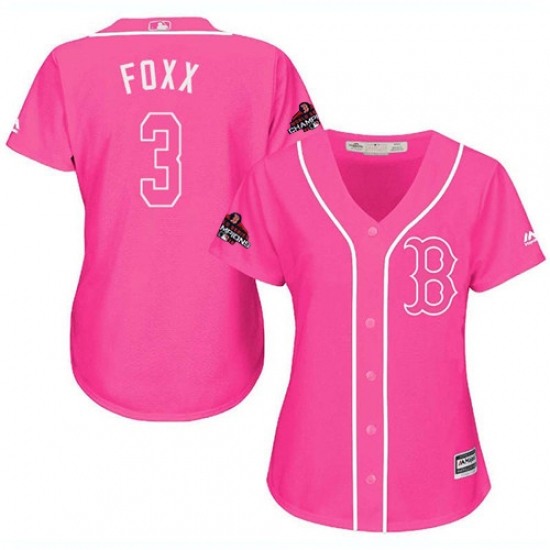 Women's Majestic Boston Red Sox 3 Jimmie Foxx Authentic Pink Fashion 2018 World Series Champions MLB Jersey