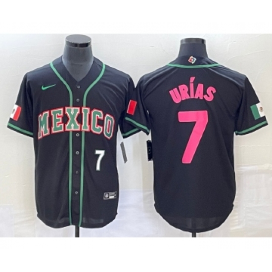 Men's Mexico Baseball 7 Julio Urias Number 2023 Black Pink World Classic Stitched Jersey2