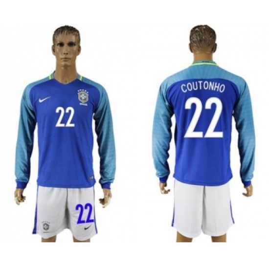 Brazil 22 Coutonho Away Long Sleeves Soccer Country Jersey