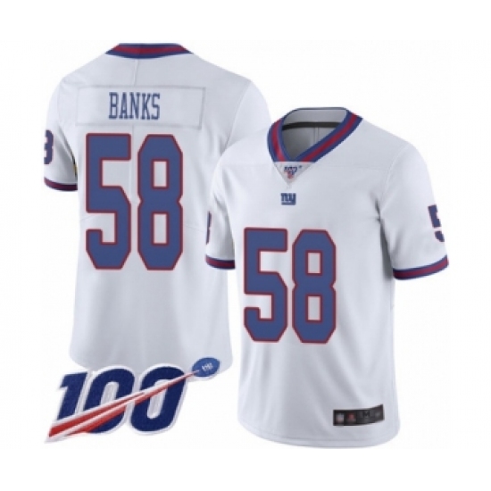 Men's New York Giants 58 Carl Banks Limited White Rush Vapor Untouchable 100th Season Football Jersey