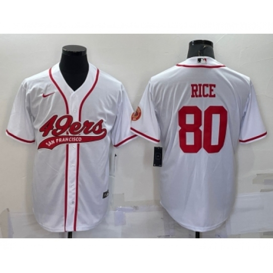 Men's San Francisco 49ers 80 Jerry Rice White With Patch Cool Base Stitched Baseball Jersey