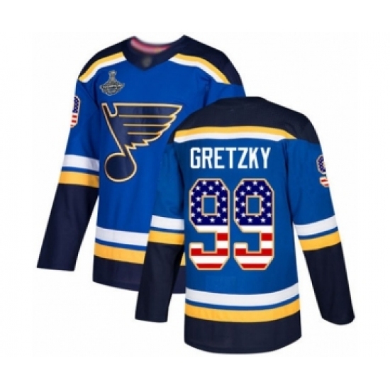 Youth St. Louis Blues 99 Wayne Gretzky Authentic Blue USA Flag Fashion 2019 Stanley Cup Champions Hockey Jersey