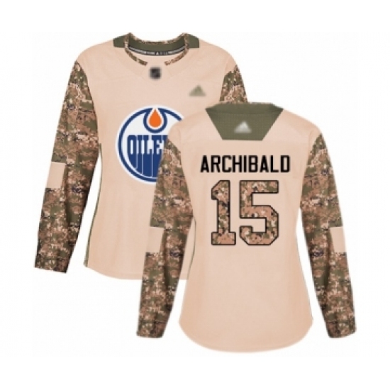 Women's Edmonton Oilers 15 Josh Archibald Authentic Camo Veterans Day Practice Hockey Jersey