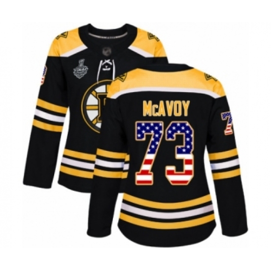 Women's Boston Bruins 73 Charlie McAvoy Authentic Black USA Flag Fashion 2019 Stanley Cup Final Bound Hockey Jersey