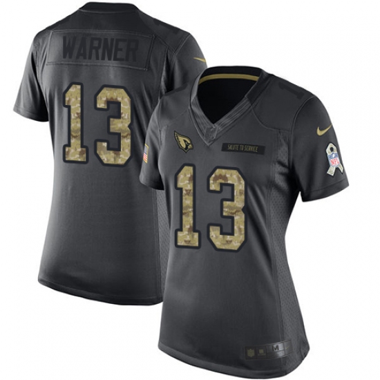 Women's Nike Arizona Cardinals 13 Kurt Warner Limited Black 2016 Salute to Service NFL Jersey