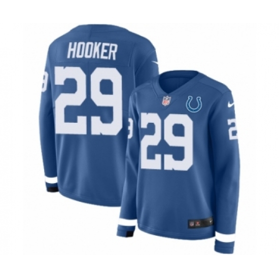 Women's Nike Indianapolis Colts 29 Malik Hooker Limited Blue Therma Long Sleeve NFL Jersey