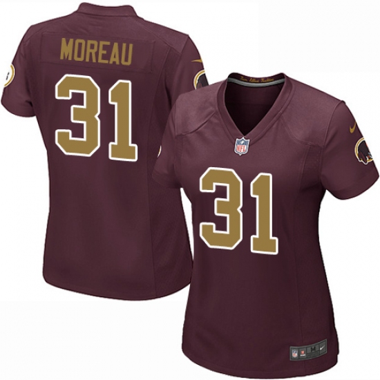 Women's Nike Washington Redskins 31 Fabian Moreau Game Burgundy Red/Gold Number Alternate 80TH Anniversary NFL Jersey