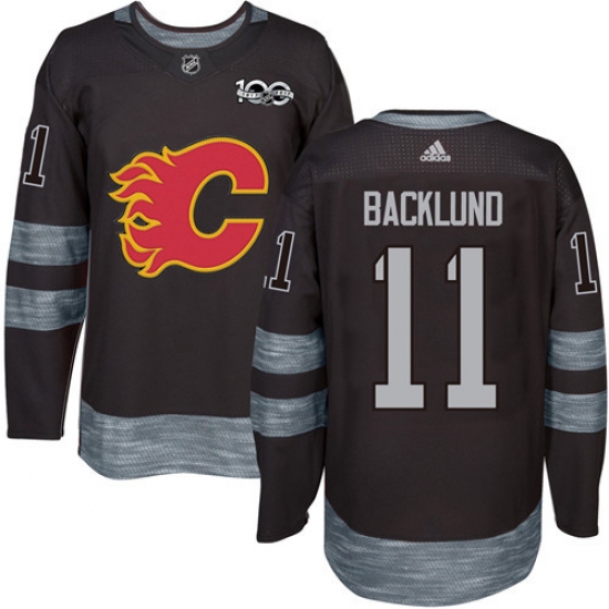 Men's Adidas Calgary Flames 11 Mikael Backlund Authentic Black 1917-2017 100th Anniversary NHL Jersey