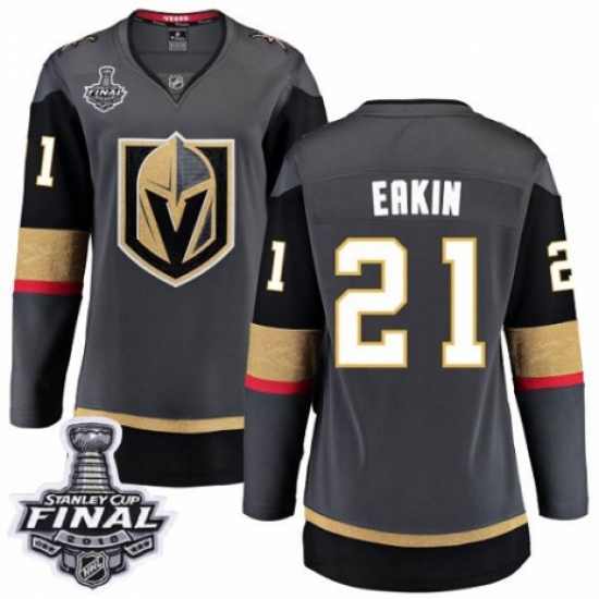 Women's Vegas Golden Knights 21 Cody Eakin Authentic Black Home Fanatics Branded Breakaway 2018 Stanley Cup Final NHL Jersey