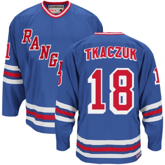 Men's CCM New York Rangers 18 Walt Tkaczuk Authentic Royal Blue Heroes of Hockey Alumni Throwback NHL Jersey