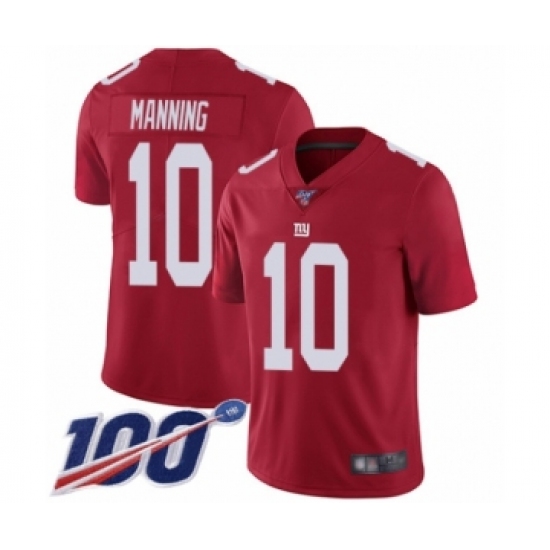 Men's New York Giants 10 Eli Manning Red Limited Red Inverted Legend 100th Season Football Jersey