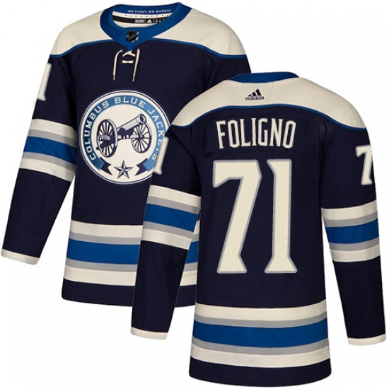 Men's Adidas Columbus Blue Jackets 71 Nick Foligno Authentic Navy Blue Alternate NHL Jersey