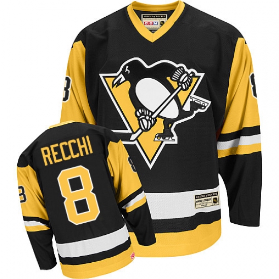 Men's CCM Pittsburgh Penguins 8 Mark Recchi Authentic Black Throwback NHL Jersey