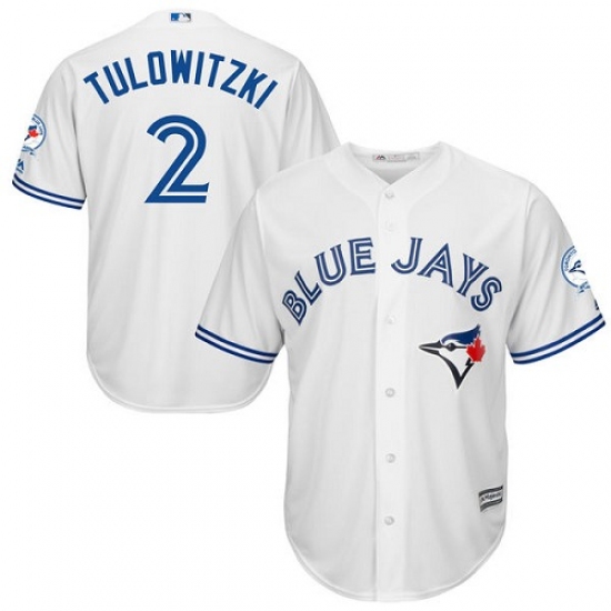 Men's Majestic Toronto Blue Jays 2 Troy Tulowitzki Replica White Home 40th Anniversary Patch MLB Jersey