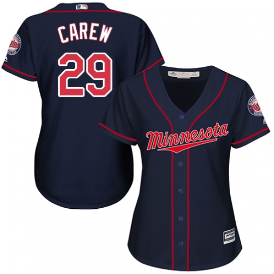 Women's Majestic Minnesota Twins 29 Rod Carew Authentic Navy Blue Alternate Road Cool Base MLB Jersey