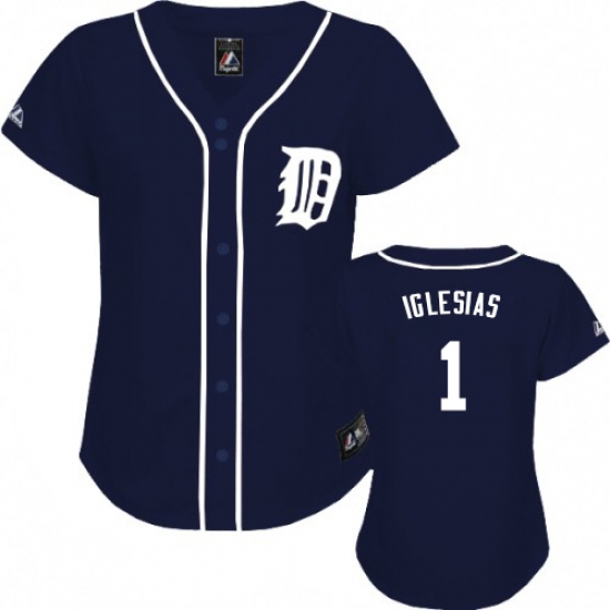 Women's Majestic Detroit Tigers 1 Jose Iglesias Authentic Navy Blue Fashion MLB Jersey