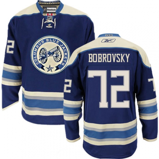 Women's Reebok Columbus Blue Jackets 72 Sergei Bobrovsky Authentic Navy Blue Third NHL Jersey