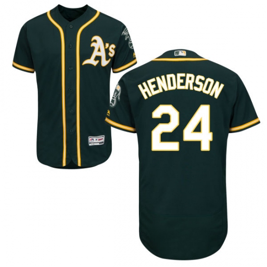 Men's Majestic Oakland Athletics 24 Rickey Henderson Green Alternate Flex Base Authentic Collection MLB Jersey