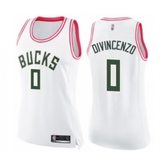 Women's Milwaukee Bucks 0 Donte DiVincenzo Swingman White Pink Fashion Basketball Jersey