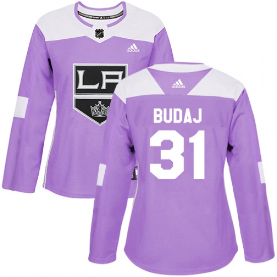 Women's Adidas Los Angeles Kings 31 Peter Budaj Authentic Purple Fights Cancer Practice NHL Jersey