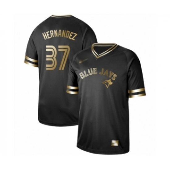 Men's Toronto Blue Jays 37 Teoscar Hernandez Authentic Black Gold Fashion Baseball Jersey