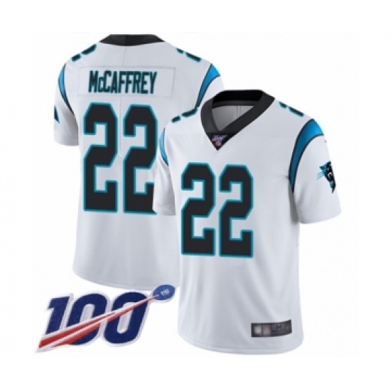 Men's Carolina Panthers 22 Christian McCaffrey White Vapor Untouchable Limited Player 100th Season Football Jersey