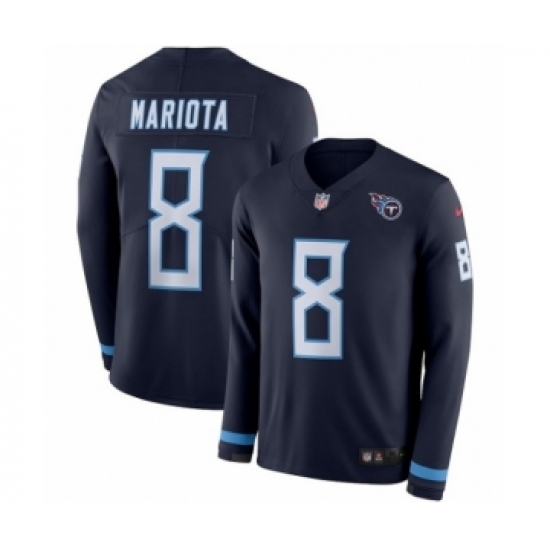 Men's Nike Tennessee Titans 8 Marcus Mariota Limited Navy Blue Therma Long Sleeve NFL Jersey