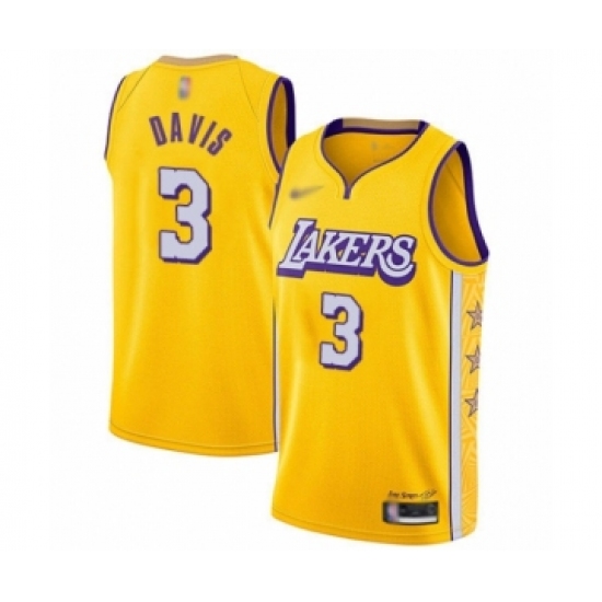 Youth Los Angeles Lakers 3 Anthony Davis Swingman Gold Basketball Jersey - 2019 20 City Edition